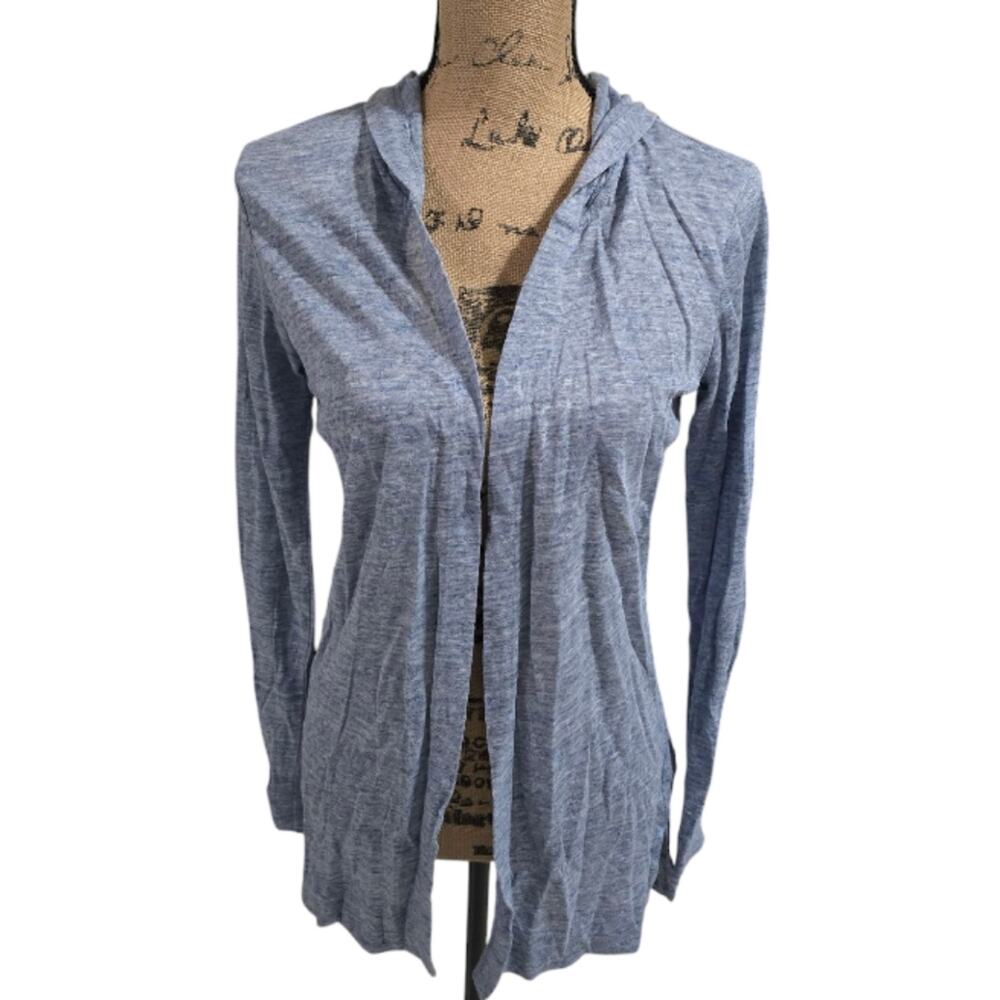 Tahari 100% Linen Light Blue Hooded Cardigan Sweater Size XS